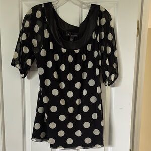 INC International Concepts Black and White Graphic Short Sleeve Blouse